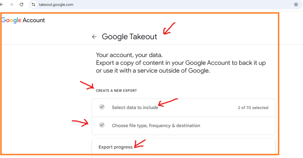 google takeout screen shot